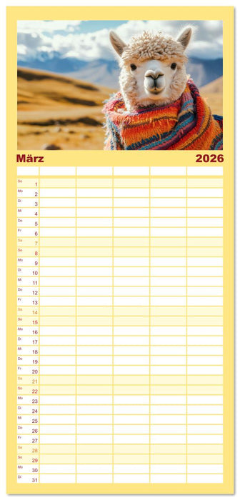 Die Welt der Alpakas (CALVENDO Familienplaner 2026)