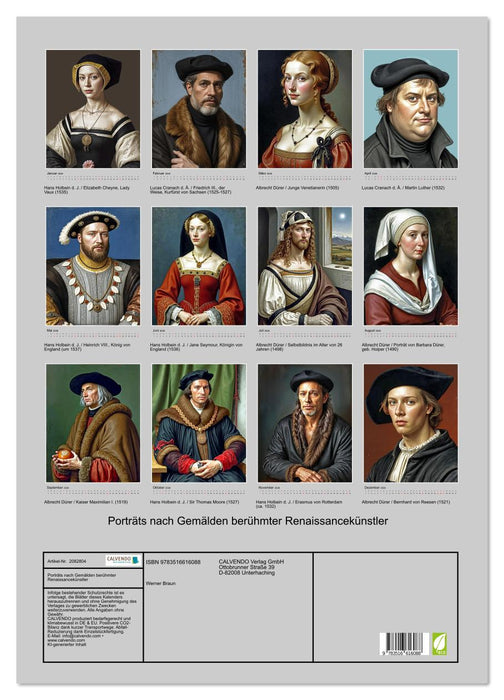 Porträts nach Gemälden berühmter Renaissancekünstler (CALVENDO Wandkalender 2026)