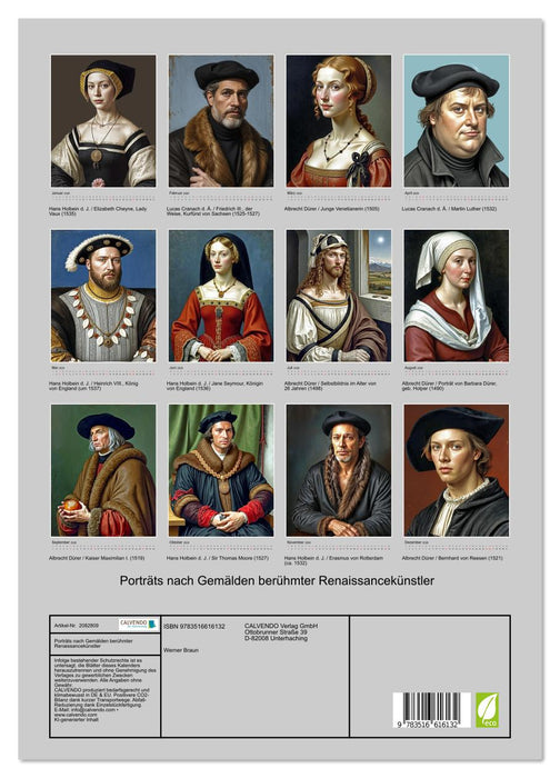 Porträts nach Gemälden berühmter Renaissancekünstler (CALVENDO Premium Wandkalender 2026)