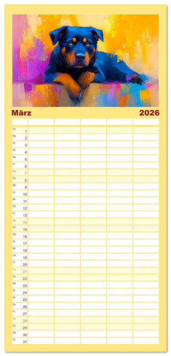 Kraftvolle Partner. Hunde in künstlerischer Öloptik (CALVENDO Familienplaner 2026)