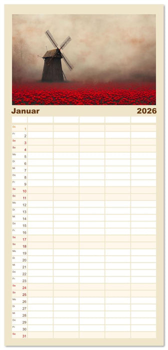 Windgeflüster-Mühlenimpressionen (CALVENDO Familienplaner 2026)