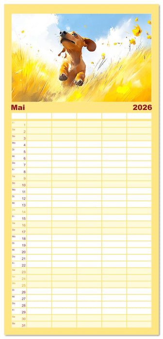 Dackelzauber. Charmante Begleiter im lieblichen Aquarell-Stil (CALVENDO Familienplaner 2026)