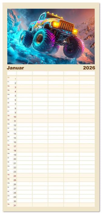 Die Macht der Monstertrucks (CALVENDO Familienplaner 2026)
