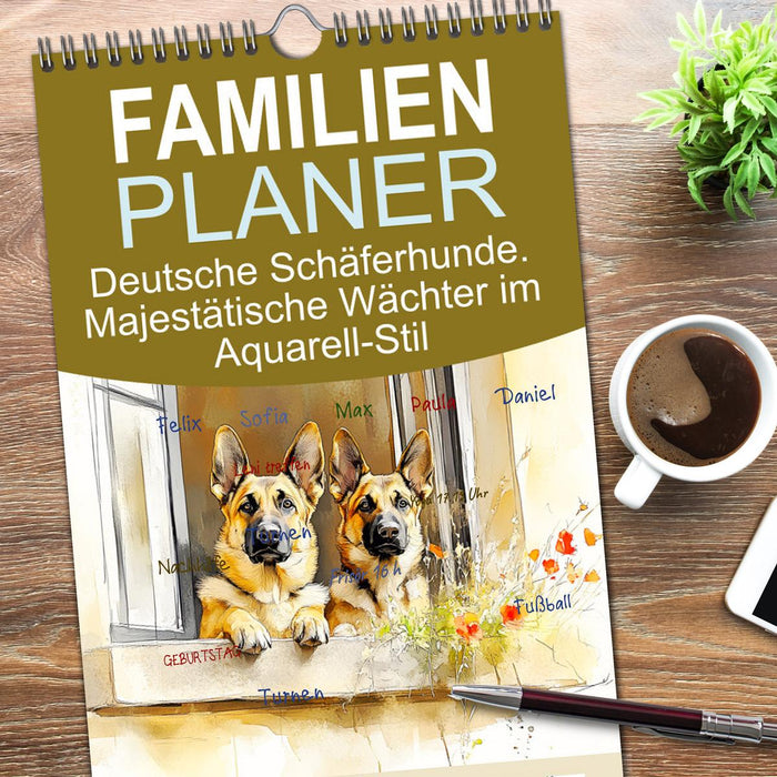 Deutsche Schäferhunde. Majestätische Wächter im Aquarell-Stil (CALVENDO Familienplaner 2026)