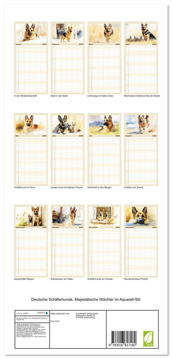 Deutsche Schäferhunde. Majestätische Wächter im Aquarell-Stil (CALVENDO Familienplaner 2026)