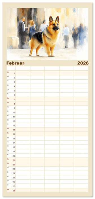 Deutsche Schäferhunde. Majestätische Wächter im Aquarell-Stil (CALVENDO Familienplaner 2026)