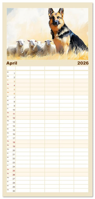 Deutsche Schäferhunde. Majestätische Wächter im Aquarell-Stil (CALVENDO Familienplaner 2026)