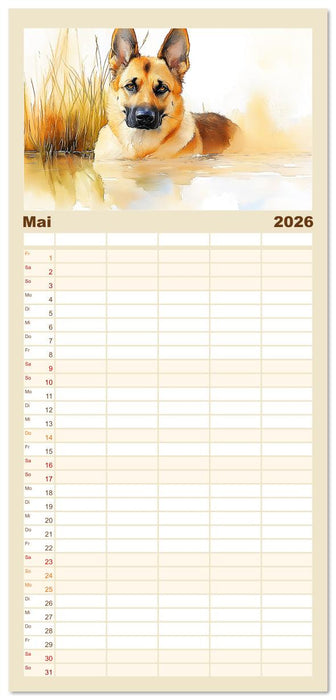 Deutsche Schäferhunde. Majestätische Wächter im Aquarell-Stil (CALVENDO Familienplaner 2026)