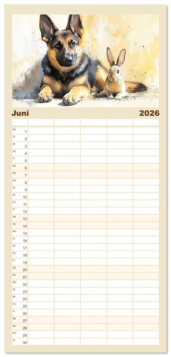 Deutsche Schäferhunde. Majestätische Wächter im Aquarell-Stil (CALVENDO Familienplaner 2026)