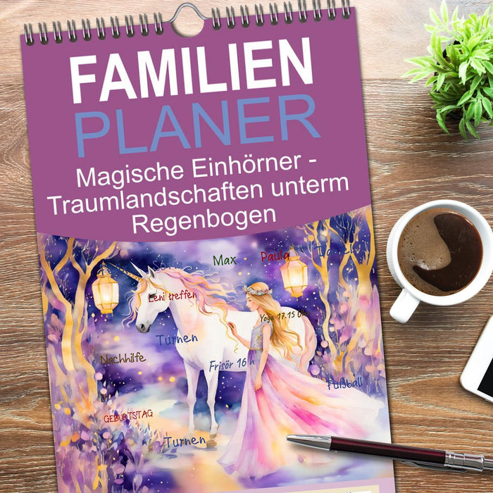 Magische Einhörner - Traumlandschaften unterm Regenbogen (CALVENDO Familienplaner 2026)