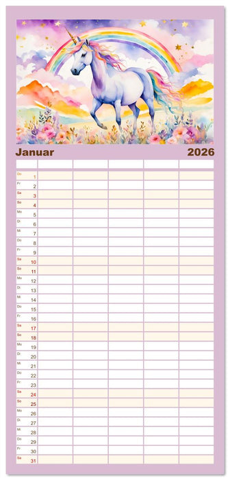 Magische Einhörner - Traumlandschaften unterm Regenbogen (CALVENDO Familienplaner 2026)