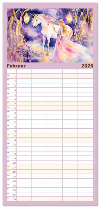 Magische Einhörner - Traumlandschaften unterm Regenbogen (CALVENDO Familienplaner 2026)