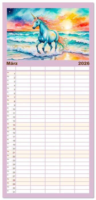 Magische Einhörner - Traumlandschaften unterm Regenbogen (CALVENDO Familienplaner 2026)