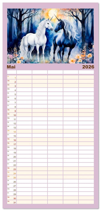 Magische Einhörner - Traumlandschaften unterm Regenbogen (CALVENDO Familienplaner 2026)