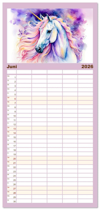 Magische Einhörner - Traumlandschaften unterm Regenbogen (CALVENDO Familienplaner 2026)
