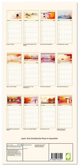 Japan. Eine künstlerische Reise im Aquarellstil (CALVENDO Familienplaner 2026)