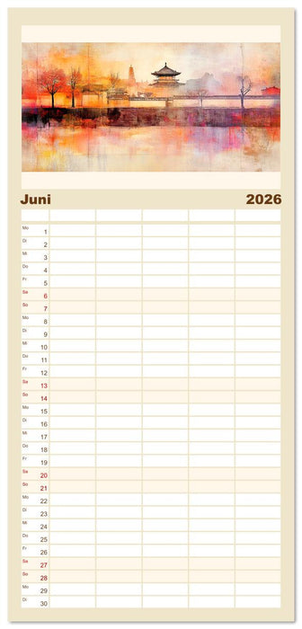 Japan. Eine künstlerische Reise im Aquarellstil (CALVENDO Familienplaner 2026)