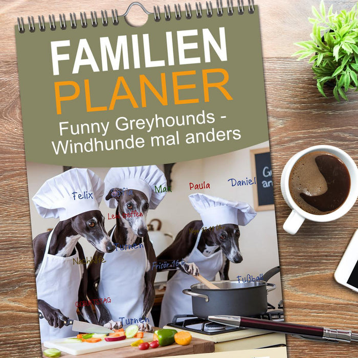 Funny Greyhounds - Windhunde mal anders (CALVENDO Familienplaner 2026)