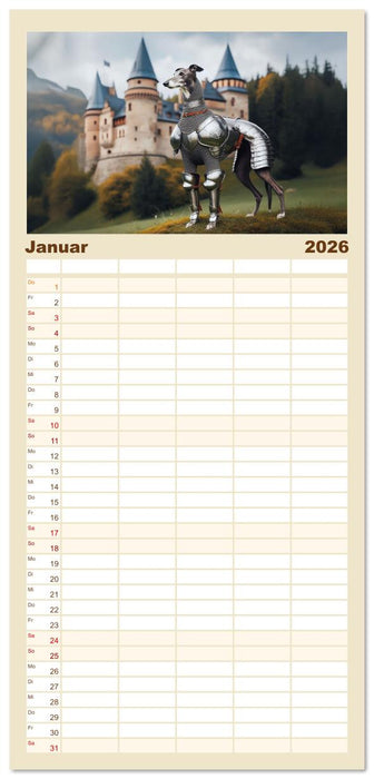 Funny Greyhounds - Windhunde mal anders (CALVENDO Familienplaner 2026)