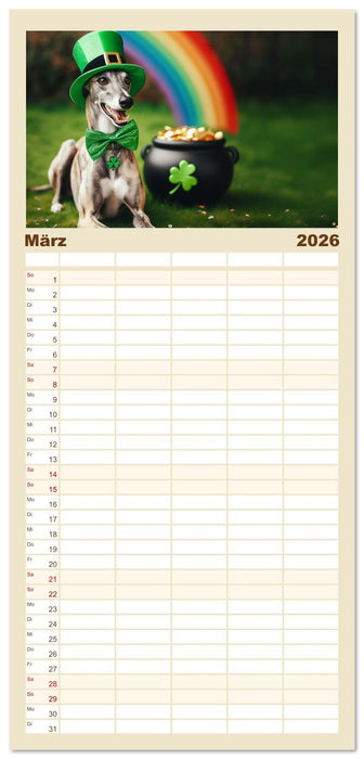 Funny Greyhounds - Windhunde mal anders (CALVENDO Familienplaner 2026)