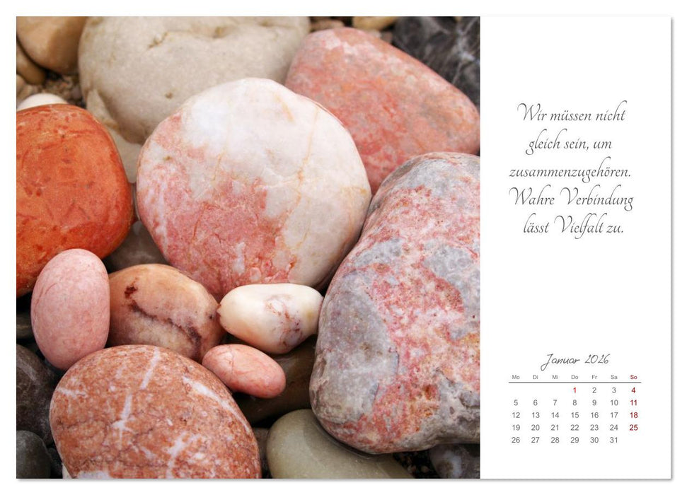 Steine des Lebens. Steine als Spiegel des Lebens mit Bildern und leisen Gedanken (CALVENDO Wandkalender 2026)