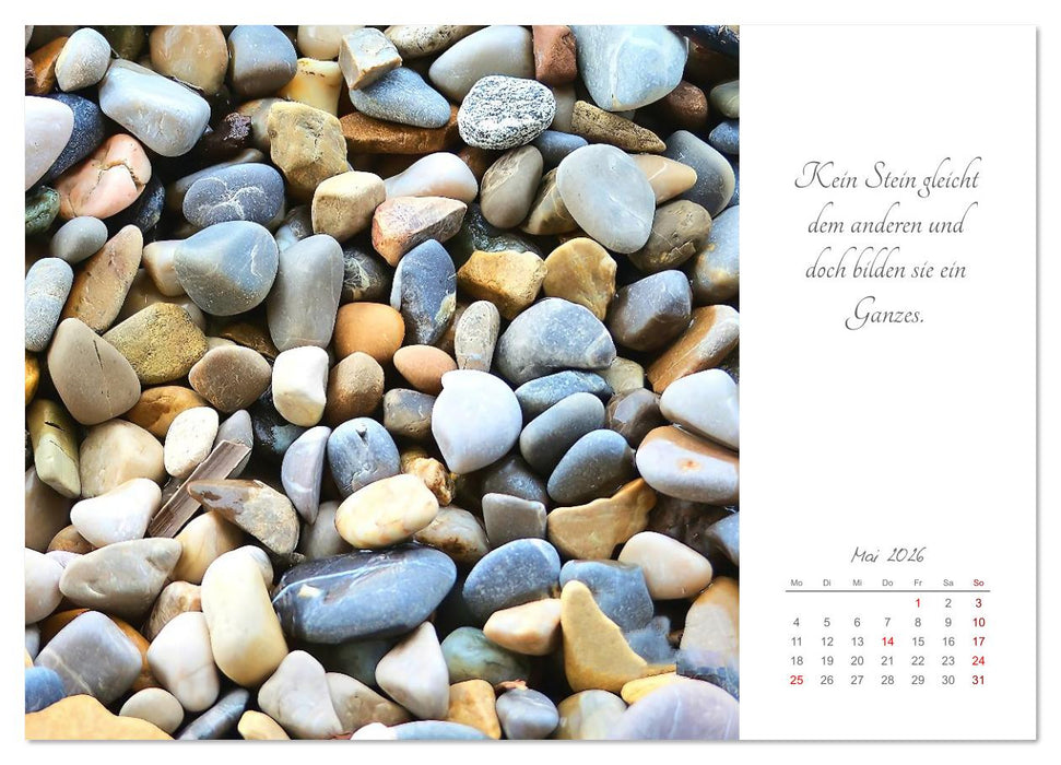 Steine des Lebens. Steine als Spiegel des Lebens mit Bildern und leisen Gedanken (CALVENDO Wandkalender 2026)