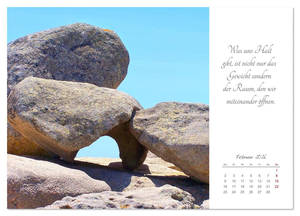 Steine des Lebens. Steine als Spiegel des Lebens mit Bildern und leisen Gedanken (CALVENDO Premium Wandkalender 2026)