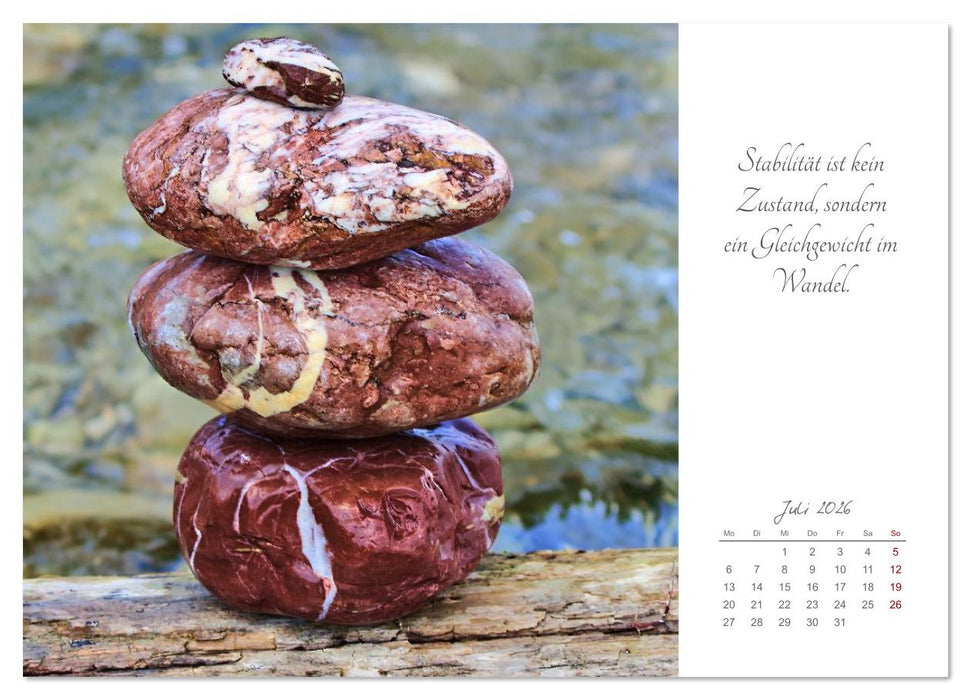 Steine des Lebens. Steine als Spiegel des Lebens mit Bildern und leisen Gedanken (CALVENDO Premium Wandkalender 2026)