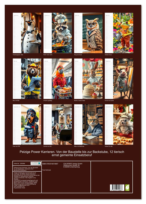Pelzige Power Karrieren. Von der Baustelle bis zur Backstube, 12 tierisch ernst gemeinte Einsatzberuf (CALVENDO Wandkalender 2026)