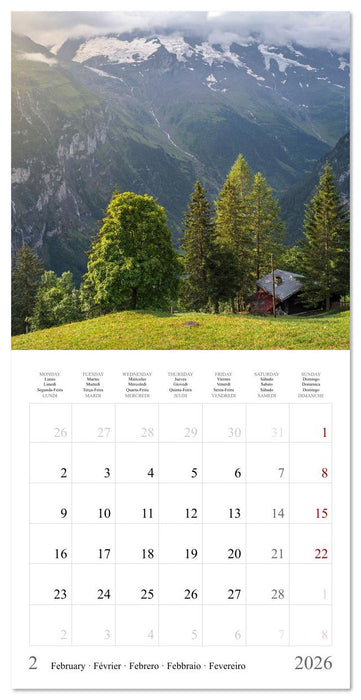 Suisse - Le poumon vert de l'Europe (CALVENDO Calendrier mensuel 2026)