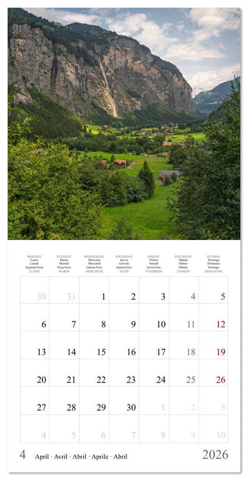 Suisse - Le poumon vert de l'Europe (CALVENDO Calendrier mensuel 2026)