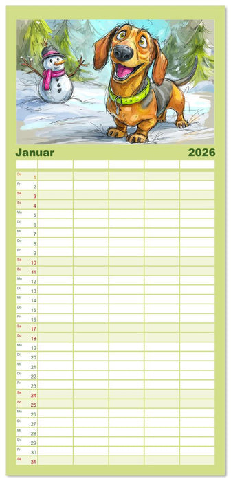 Dackel Fun. Zauberhafte Hunde Cartoons fürs Herz (CALVENDO Familienplaner 2026)