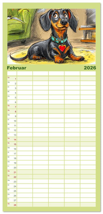 Dackel Fun. Zauberhafte Hunde Cartoons fürs Herz (CALVENDO Familienplaner 2026)