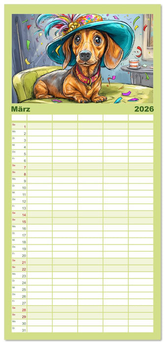 Dackel Fun. Zauberhafte Hunde Cartoons fürs Herz (CALVENDO Familienplaner 2026)