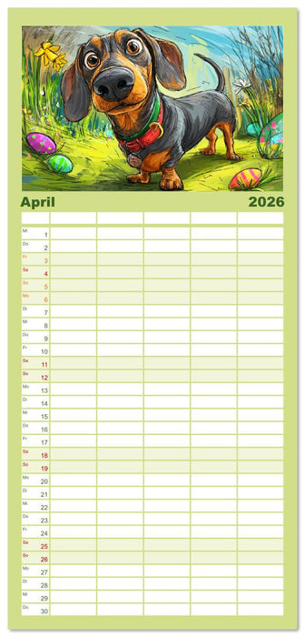 Dackel Fun. Zauberhafte Hunde Cartoons fürs Herz (CALVENDO Familienplaner 2026)