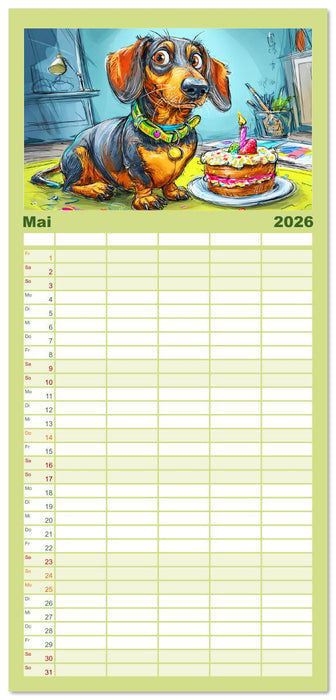 Dackel Fun. Zauberhafte Hunde Cartoons fürs Herz (CALVENDO Familienplaner 2026)
