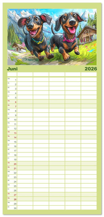 Dackel Fun. Zauberhafte Hunde Cartoons fürs Herz (CALVENDO Familienplaner 2026)