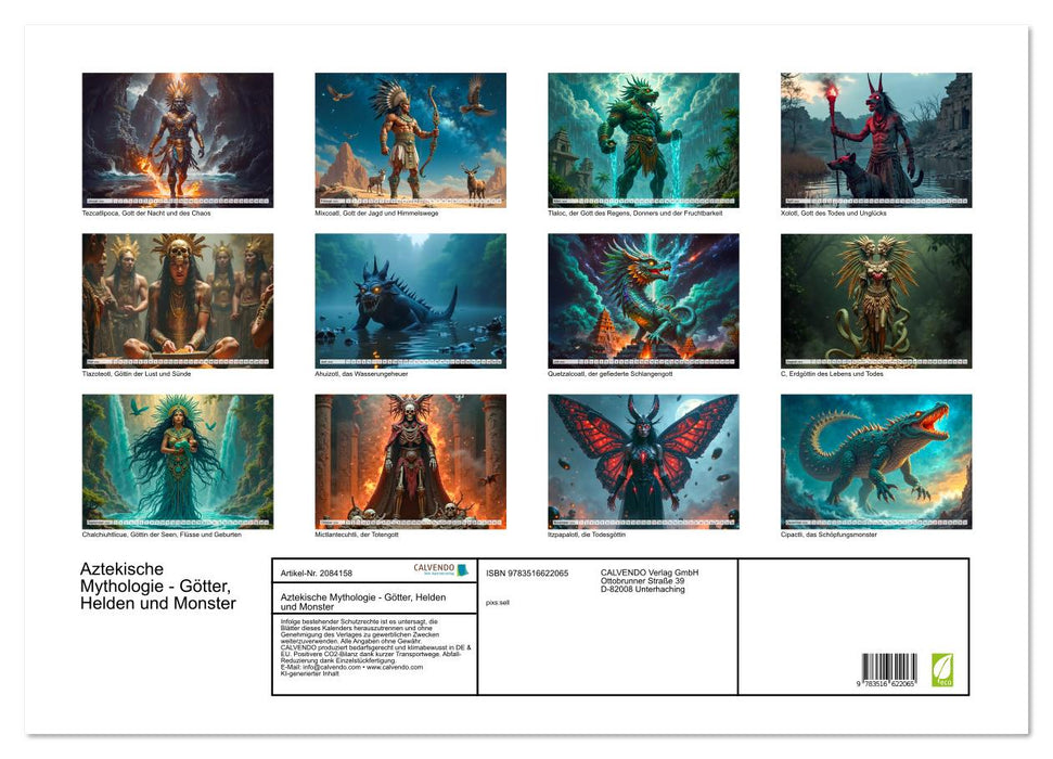 Aztekische Mythologie - Götter, Helden und Monster (CALVENDO Wandkalender 2026)