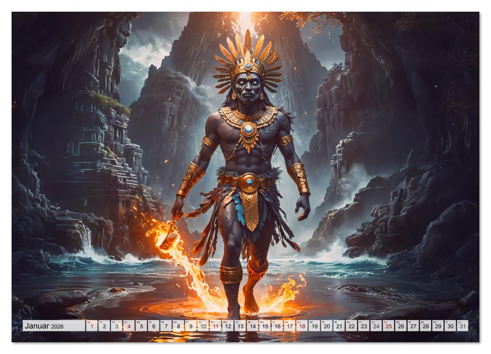 Aztekische Mythologie - Götter, Helden und Monster (CALVENDO Wandkalender 2026)