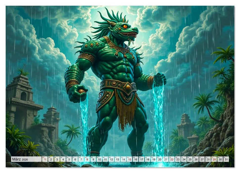 Aztekische Mythologie - Götter, Helden und Monster (CALVENDO Premium Wandkalender 2026)