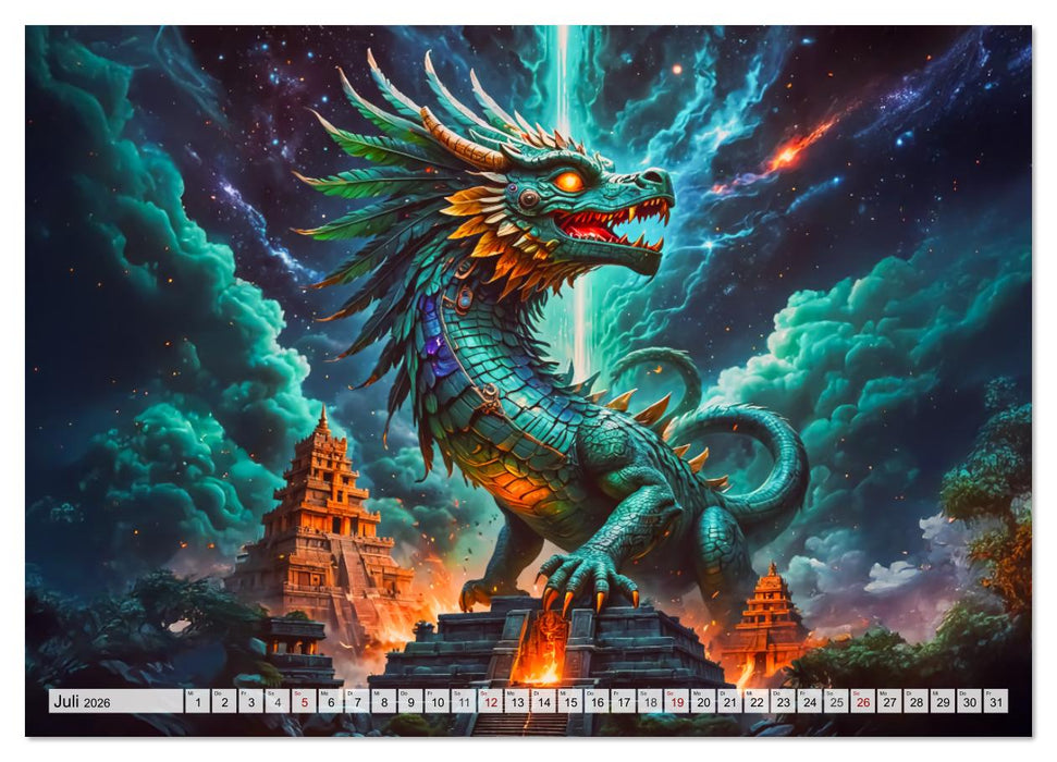 Aztekische Mythologie - Götter, Helden und Monster (CALVENDO Premium Wandkalender 2026)