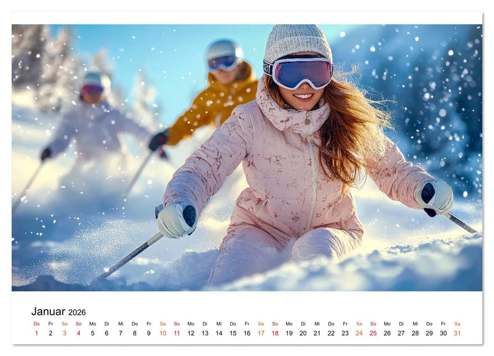 Skifahren - endlich Schnee (CALVENDO Premium Wandkalender 2026)