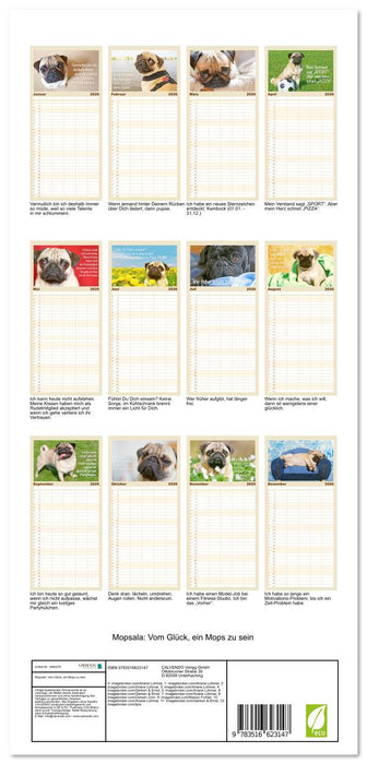 Mopsala: Vom Glück, ein Mops zu sein (CALVENDO Familienplaner 2026)