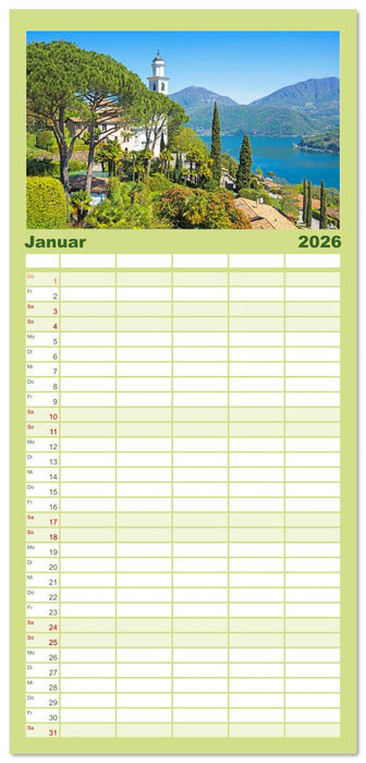 Wunderbares Tessin: Mediterranes Klima und italienisches Flair (CALVENDO Familienplaner 2026)