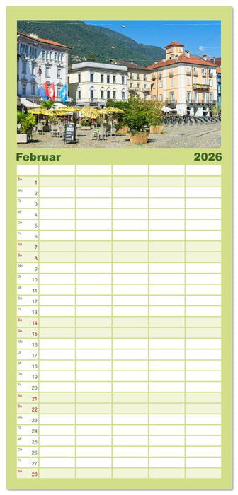 Wunderbares Tessin: Mediterranes Klima und italienisches Flair (CALVENDO Familienplaner 2026)
