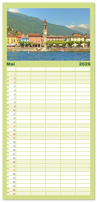 Wunderbares Tessin: Mediterranes Klima und italienisches Flair (CALVENDO Familienplaner 2026)