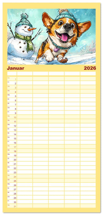 Lustige Corgis. Niedliche Cartoons von glücklichen Hunden (CALVENDO Familienplaner 2026)