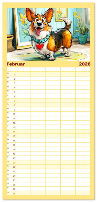 Lustige Corgis. Niedliche Cartoons von glücklichen Hunden (CALVENDO Familienplaner 2026)