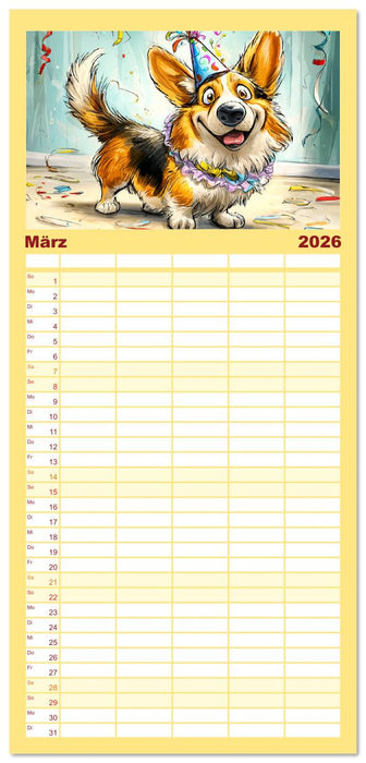 Lustige Corgis. Niedliche Cartoons von glücklichen Hunden (CALVENDO Familienplaner 2026)