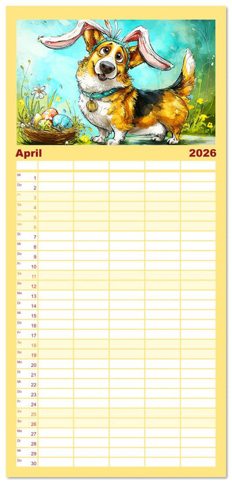 Lustige Corgis. Niedliche Cartoons von glücklichen Hunden (CALVENDO Familienplaner 2026)